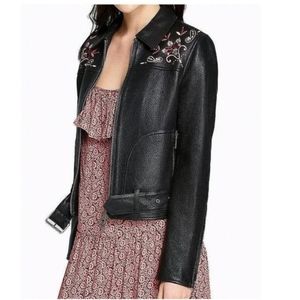 NWT Rebecca Minkoff leather embroidered moto jacket black size xxs
